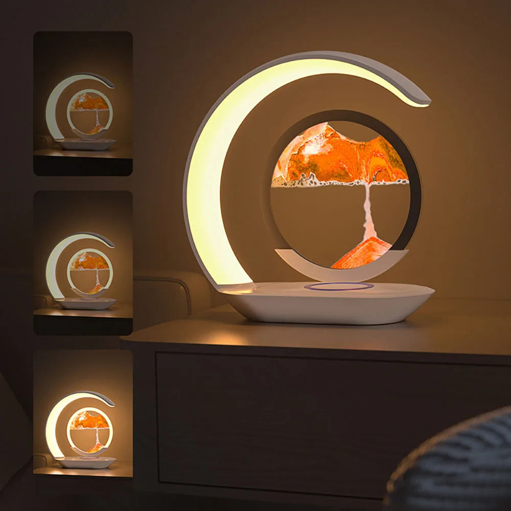 Wireless Charging Quicksand Table Lamp with 3D Hourglass Design - Sand Painting Night Light for Office Decor