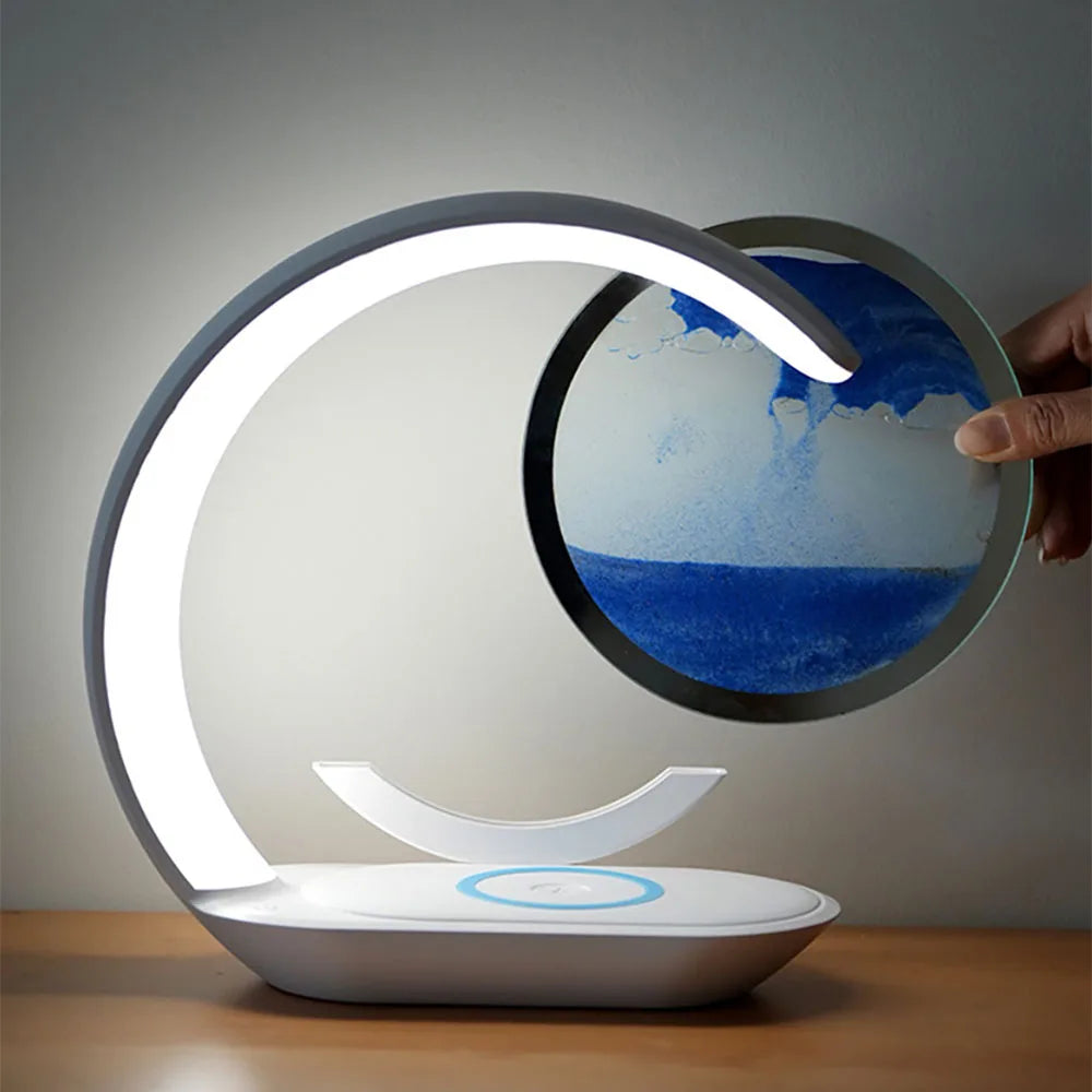 Wireless Charging Quicksand Table Lamp with 3D Hourglass Design - Sand Painting Night Light for Office Decor